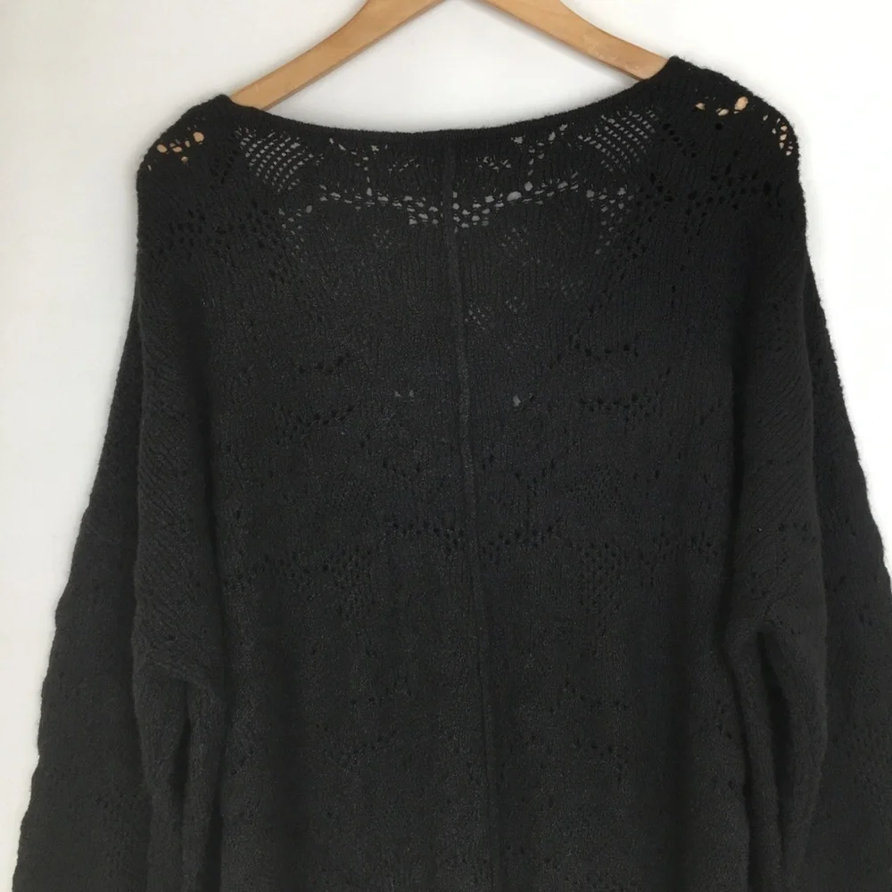 Free People Intimately Free Slouchy Oversized Sweater V-neck Black Wool Blend
